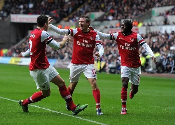 Arsenal's Unforgettable First Goal: Monreal, Giroud, and Gervinho Celebrate at Swansea City (2012-13)