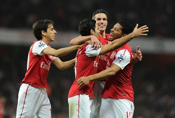 Arsenal's Unforgettable Triumph: Arteta, Benayoun, and van Persie's Goal Celebration (2011-12)