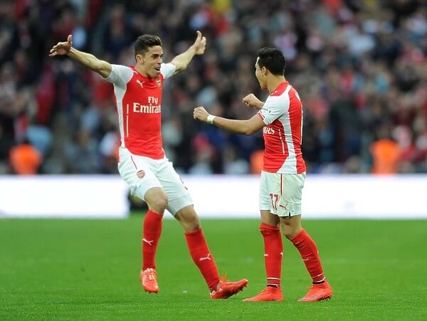 Arsenal's Unstoppable Duo: Alexis Sanchez and Gabriel's FA Cup Semi-Final Goal Celebration (2015)