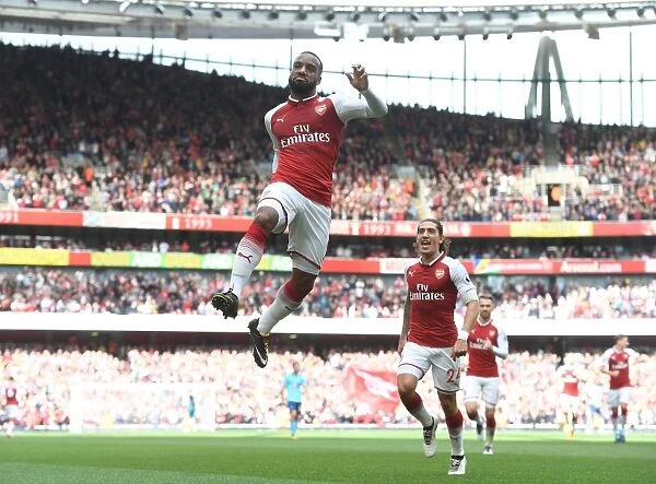 Arsenal's Unstoppable Duo: Lacazette and Bellerin Celebrate Second Goal Against AFC Bournemouth (2017-18)