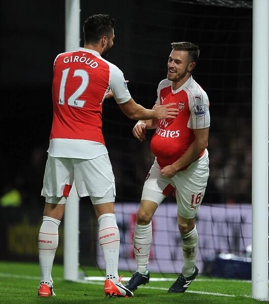 Arsenal's Unstoppable Duo: Ramsey and Giroud Celebrate Goals Against Watford (2015 / 16)