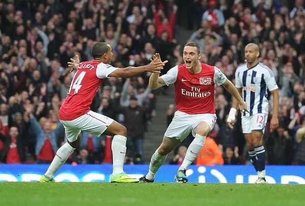 Arsenal's Vermaelen and Walcott Celebrate Second Goal vs. West Bromwich Albion (2011-12)