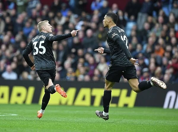 Arsenal's Zinchenko and Saliba: Celebrating a Goal Against Aston Villa (2022-23)