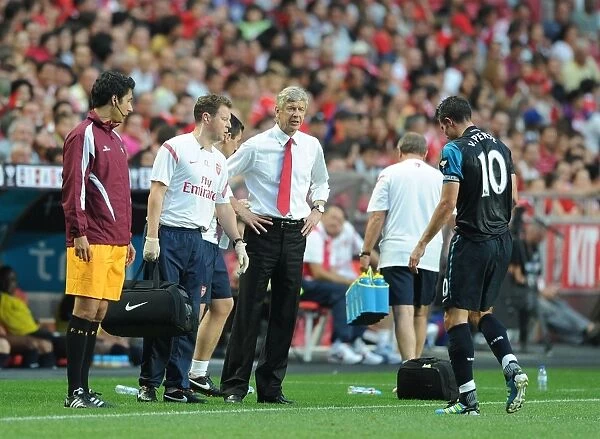 Arsene Wenger and Colin Lewin Support Injured Robin van Persie against Benfica (2011)