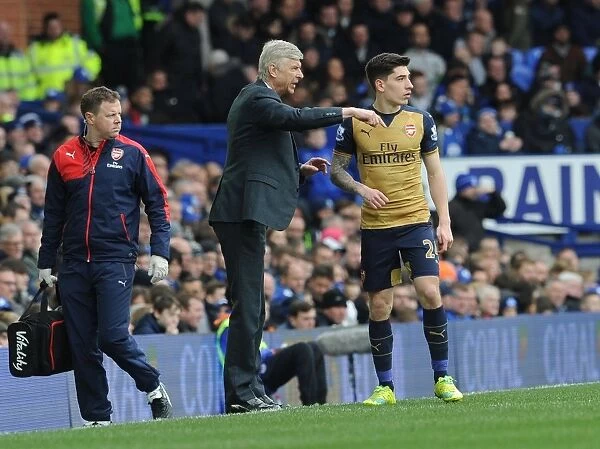 Arsene Wenger and Hector Bellerin: Arsenal's Dynamic Duo at Everton's Premier League Match, 2015-16