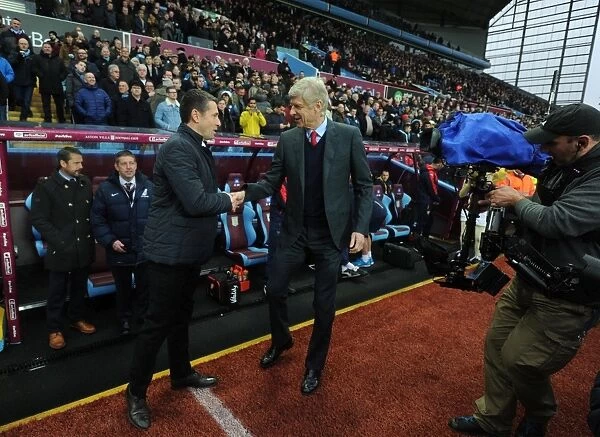 Arsene Wenger and Remi Garde: Pre-Match Handshake Before Aston Villa vs. Arsenal, Premier League 2015-16