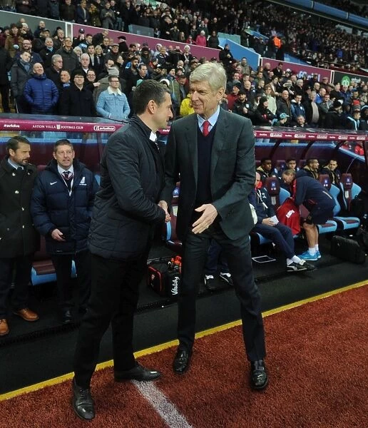 Arsene Wenger and Remi Garde: Pre-Match Handshake, Aston Villa vs. Arsenal, Premier League 2015-16