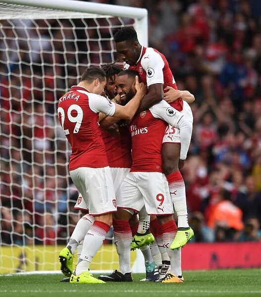 Celebrating a Goal: Lacazette, Xhaka, and Welbeck (Arsenal vs Leicester City, 2017-18)