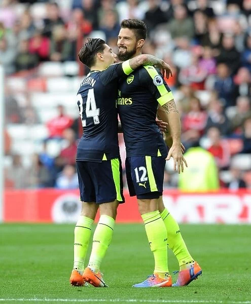 Celebrating Victory: Olivier Giroud and Hector Bellerin, Sunderland v Arsenal, 2016-17