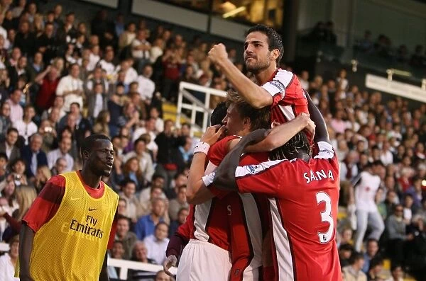 Cesc Fabregas Euphoric Celebration: Robin van Persie's Game-Winning Goal for Arsenal vs. Fulham, Barclays Premier League, 2009