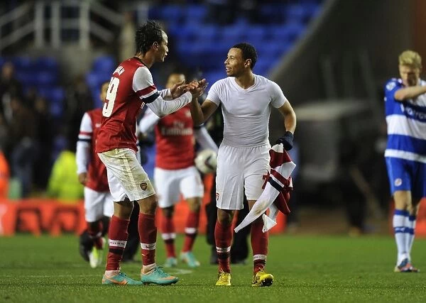 Chamakh and Coquelin Celebrate Arsenal's Capital One Cup Victory over Reading