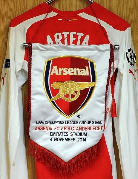 Champions League Pennant in Arsenal Dressing Room Before Arsenal v Anderlecht Match, 2014
