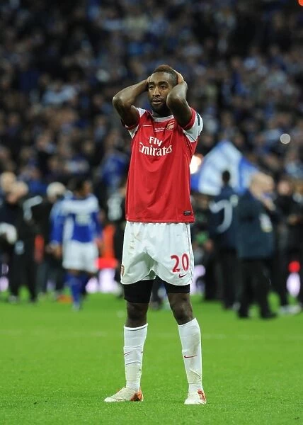 Dejected Arsenal defender Johan Djourou. Arsenal 1: 2 Birmingham City, Carling Cup Final