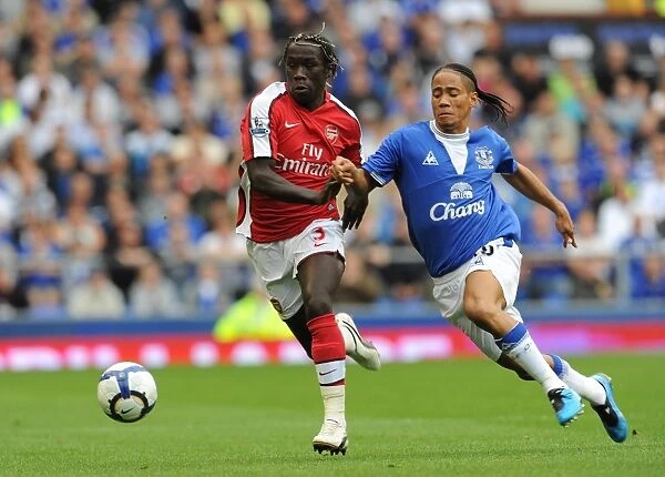 Dominance on the Field: Sagna and Pienaar Clash in Arsenal's 6-1 Victory over Everton, 2009