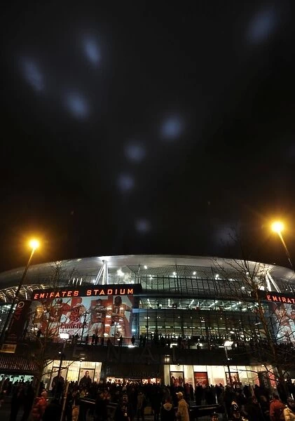 Emirates Stadium with the spotlights visable in the sky. Arsenal 2: 1 Barcelona