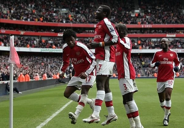 Emmanuel Eboue, Alexandre Song, and Bacary Sagna: Arsenal's Triumphant Goal Celebration vs. Burnley in the FA Cup (3:0)