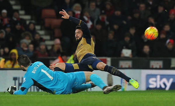 Giroud's Saved Shot: Stoke City vs Arsenal, Premier League 2015-16 - Butland Denies Arsenal Striker