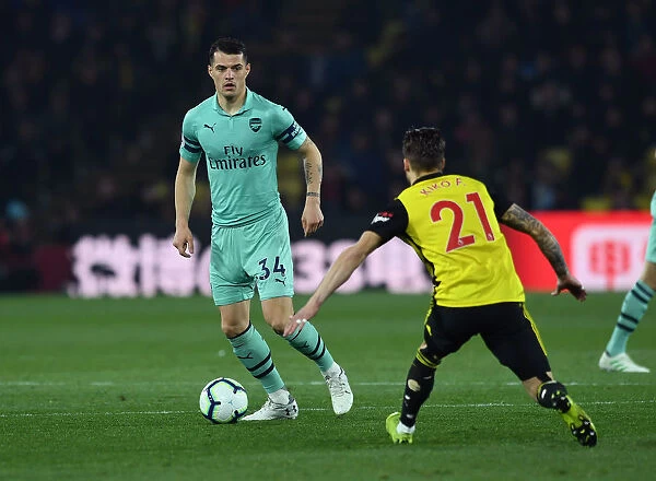 Granit Xhaka: Arsenal's Midfield Maestro in Action against Watford, Premier League 2018-19