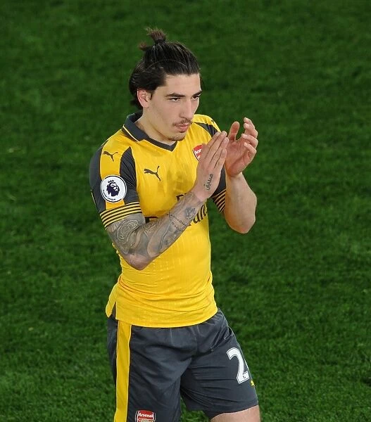 Hector Bellerin Celebrates with Arsenal Fans after Crystal Palace Victory, 2016-17 Premier League