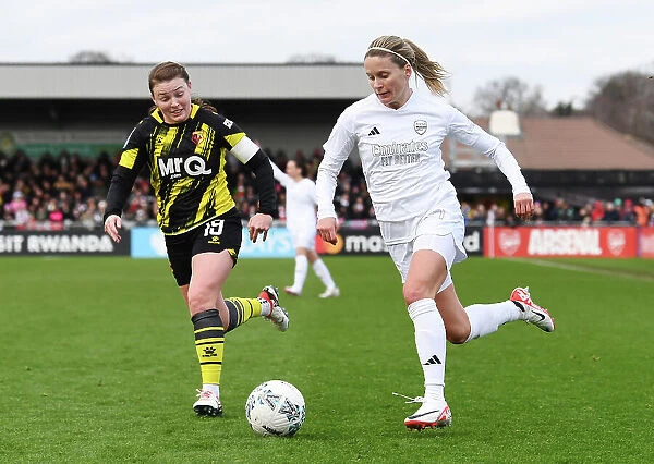Intense Arsenal Women vs. Watford Women FA Cup Clash: Cloe Lacasse Fights for Possession
