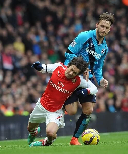 Intense Clash: Rosicky Fouls by Arnautovic (2014-15) - Arsenal vs Stoke