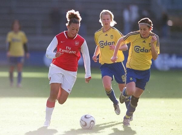 Intense Semi-Final Showdown: Lianne Sanderson vs. Julie Rydahl Bukh in the UEFA Women's Cup Match between Arsenal and Brondby