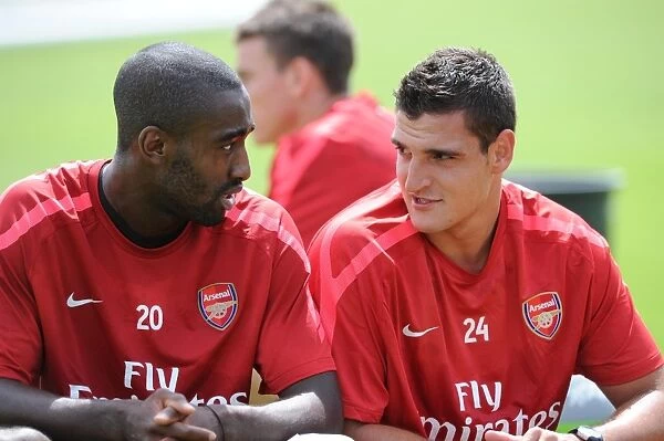 Johan Djourou and Vito Mannone (Arsenal). Arsenal Training Ground, London Colney