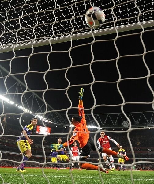 Lukas Podolski Scores First Goal Past Michel Vorm: Arsenal vs Swansea City, Premier League 2013-14