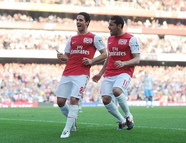 Mikel Arteta and Andre Santos Celebrate Arsenal's Third Goal Against Aston Villa (2011-12)