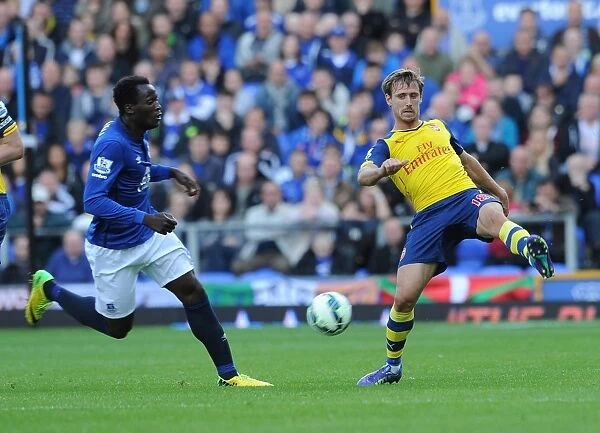 Nacho Monreal (Arsenal) Romelu Lakaku (Everton). Everton 2: 2 Arsenal. Barclays Premier League