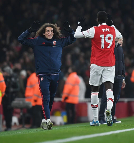 Pepe and Guendouzi Celebrate Arsenal's First Goal Against Manchester United (2019-20)