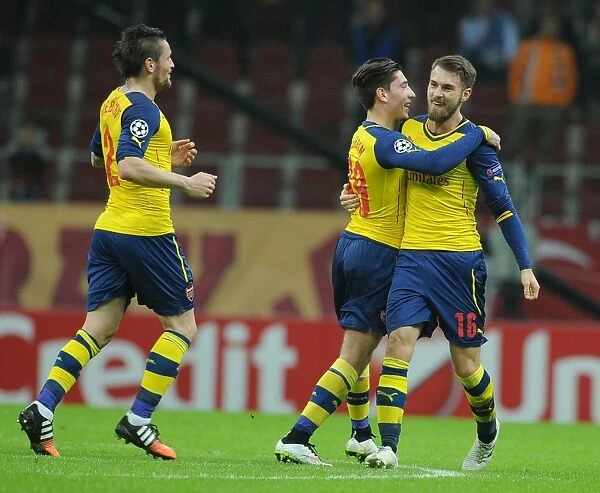 Ramsey and Bellerin Celebrate Arsenal's Champions League Goals Against Galatasaray (2014)