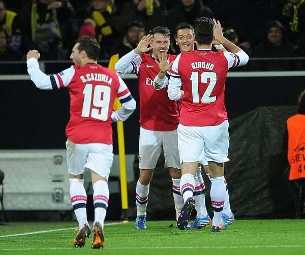 Ramsey, Ozil, and Giroud's Goal Celebration: Borussia Dortmund vs. Arsenal, UEFA Champions League (2013-14)