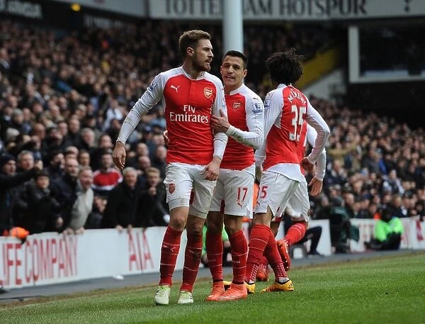 Ramsey and Sanchez: Unstoppable Arsenal Duo Celebrate Goal Against Tottenham, 2015-16 Premier League