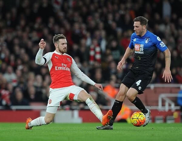 Ramsey vs Gosling: Intense Tackle in Arsenal's 2015-16 Battle Against Bournemouth