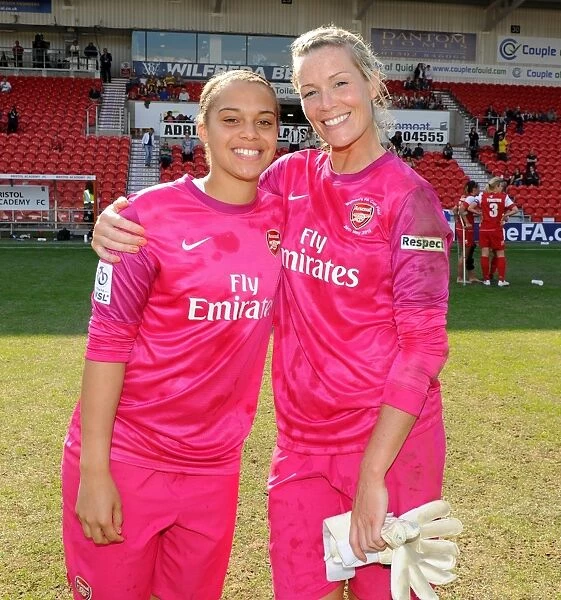 Rebecca Spencer and Emma Byrne (Arsenal). Arsenal Ladies 3: 0 Bristol Academy. Womens FA Cup Final