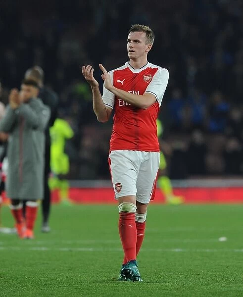 Rob Holding Celebrates with Arsenal Fans after Arsenal v Reading EFL Cup Victory