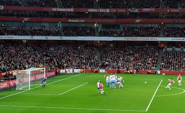 Robin van Persie Takes Free Kick for Arsenal against Aston Villa in FA Cup Fourth Round