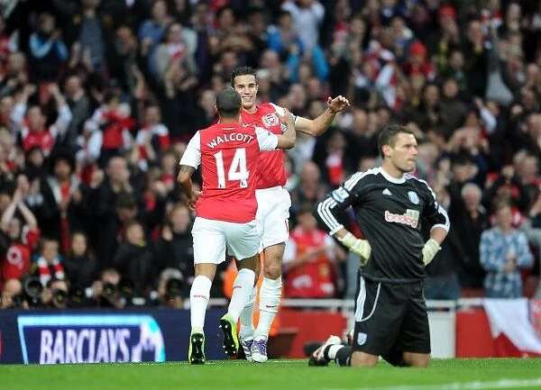 Robin van Persie and Theo Walcott: Celebrating Arsenal's First Goal in a 3:0 Win Over West Bromwich Albion
