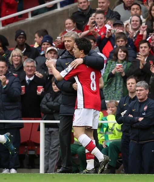 Samir Nasri and Arsene Wenger: Celebrating Arsenal's 2-1 Victory Over Manchester United