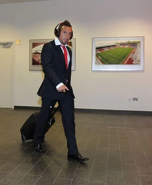 Santi Cazorla Approaches Emirates Stadium: Arsenal vs Liverpool (2015 / 16)