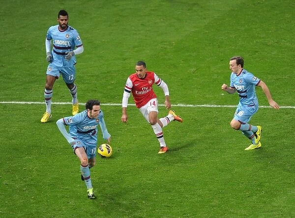Theo Walcott (Arsenal) Ricardo Vaz te, Mark Noble and Joey O Brien (West Ham). Arsenal 5