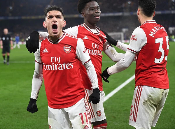 Torreira and Bellerin Celebrate Arsenal's Winning Goal Against Chelsea (2019-20)