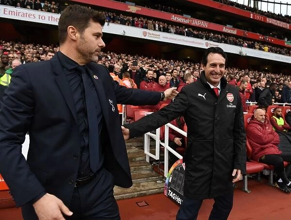 Unai Emery and Mauricio Pochettino Pre-Match Greeting: Arsenal FC vs. Tottenham Hotspur, Premier League, 2018-19