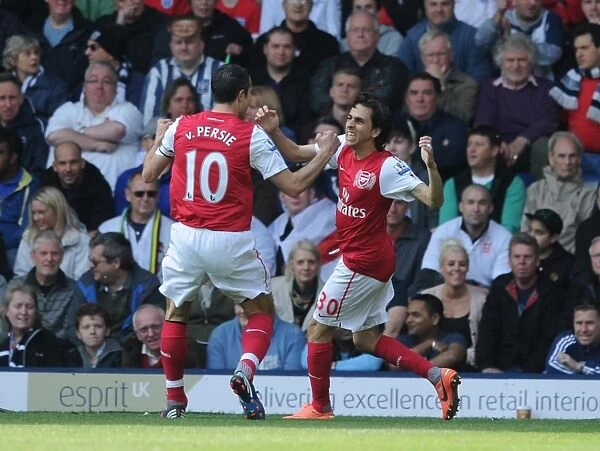 Van Persie and Benayoun Celebrate Arsenal's First Goal vs. West Bromwich Albion (2011-12)