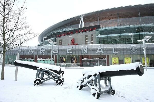 Winter's Embrace at Emirates: Arsenal Football Club's Stadium Transformed in Snow