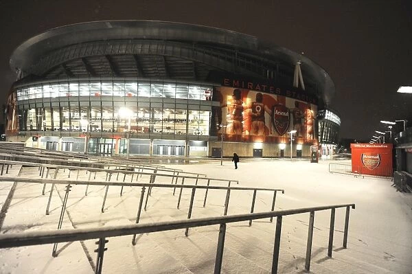 Winter's Embrace at Emirates: Arsenal's Snow-Covered Stadium