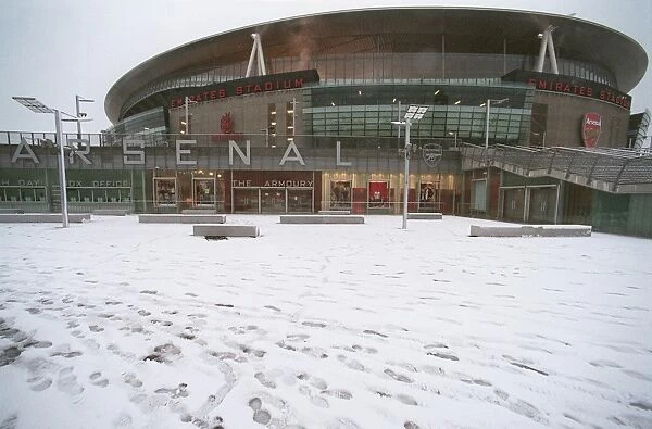 Winter's Embrace at Emirates: A Magical Arsenal Football Ground in Snow