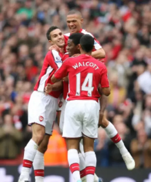Buy Abou Diaby celebrates scoring Arsenal's 2nd goal with