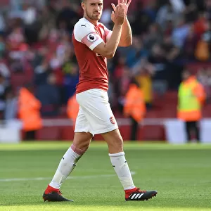 Aaron Ramsey Celebrates with Arsenal Fans after Arsenal v West Ham United Win